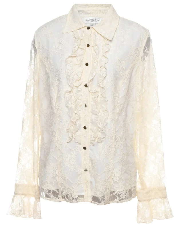 Off-White Floral Lace Evening Shirt - L