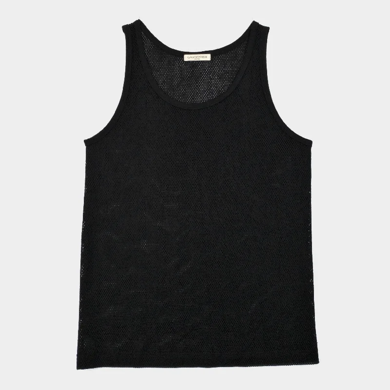 Cotton Mesh Tank Top in Black