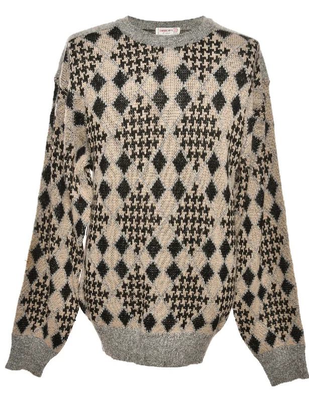 Patterned Grey Jumper - M