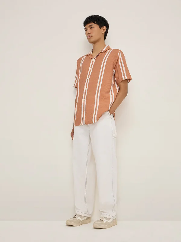 Nuon Orange Striped Relaxed-Fit Shirt