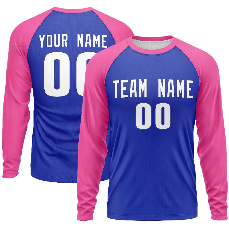 Custom Royal Pink Crew Neck Raglan Long Sleeve Performance T-Shirt