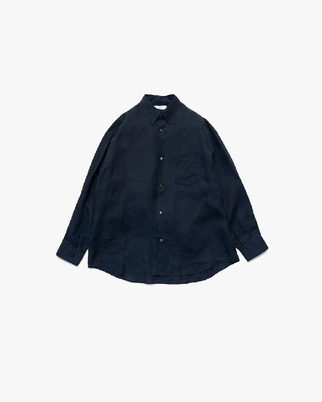 Linen L/S Oversized Regular Collar Shirt NAVY