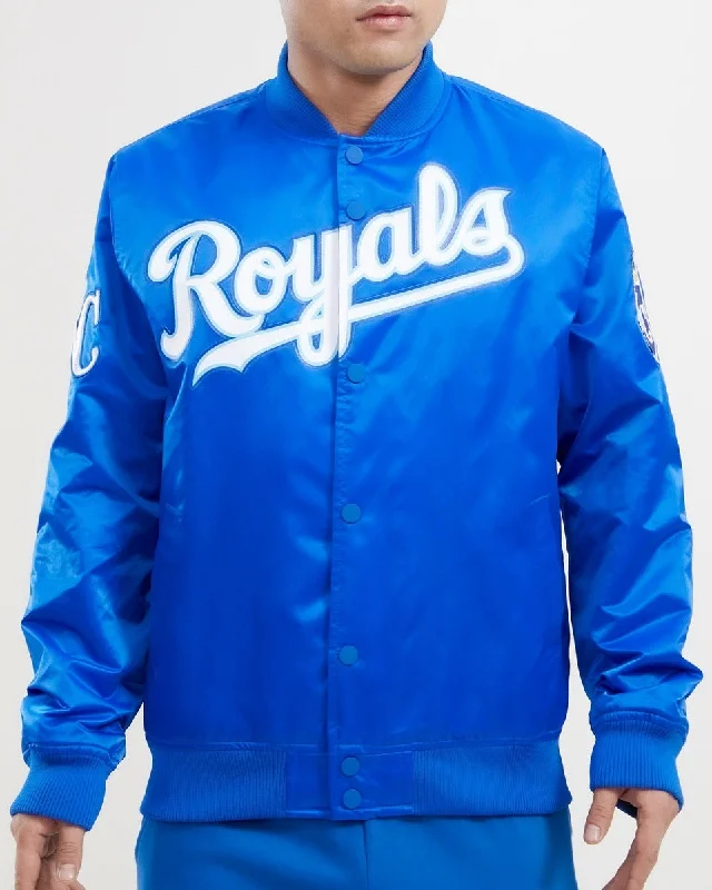 MLB KANSAS CITY ROYALS BIG LOGO MEN'S SATIN JACKET (ROYAL BLUE)