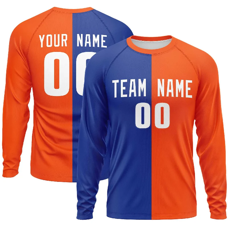 Custom Royal Orange Crew Neck Split Design Long Sleeve Performance T-Shirt