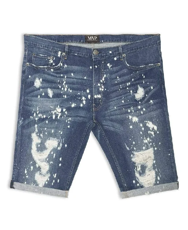 Painted Blue Wash Denim Shorts