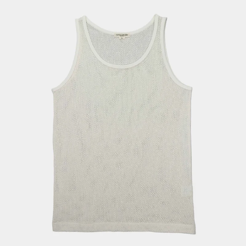 Cotton Mesh Tank Top in Alabaster