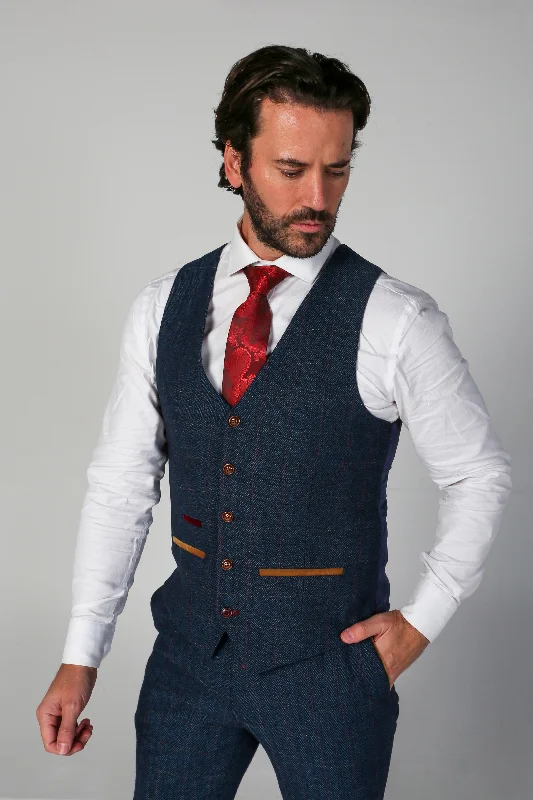 Scott - Men's Navy Tweed Waistcoat