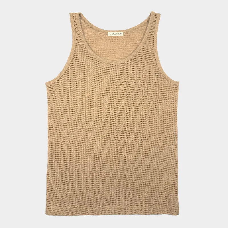 Cotton Mesh Tank Top in Wheat