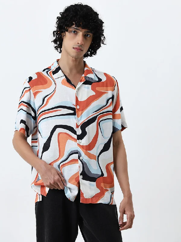 Nuon Orange Abstract Printed Relaxed-Fit Shirt