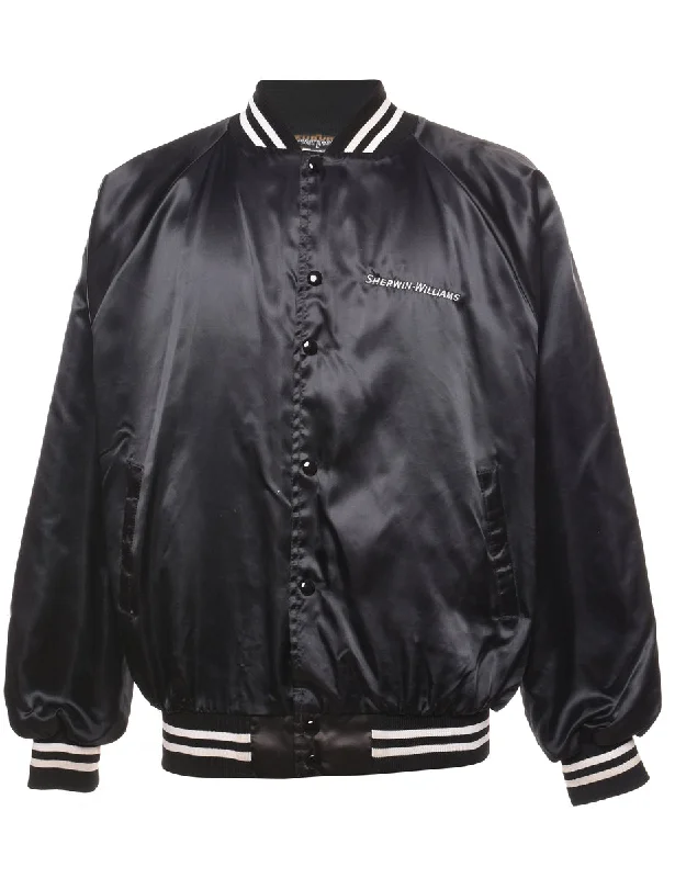 Nylon Black Shiny Bomber Jacket - L