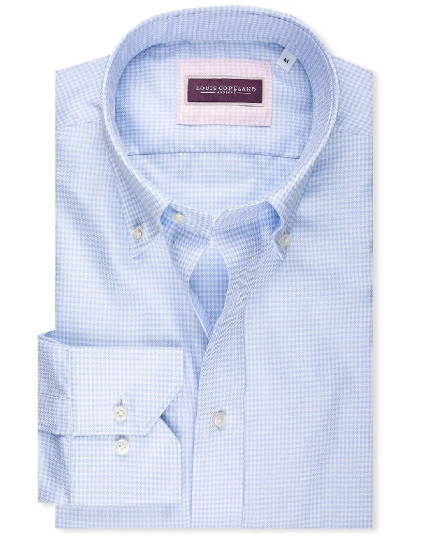 Button Down Houndstooth Single Cuff Shirt Blue