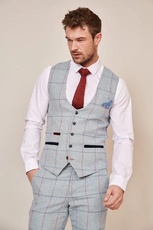 NICOLAS - Sky Tweed Check Waistcoat