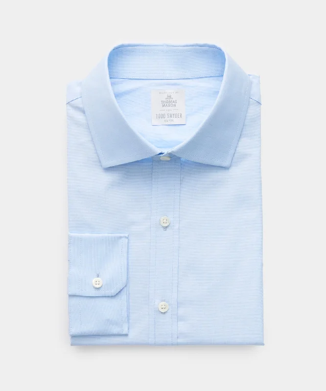 Spread Collar End On End Poplin Dress Shirt in Blue