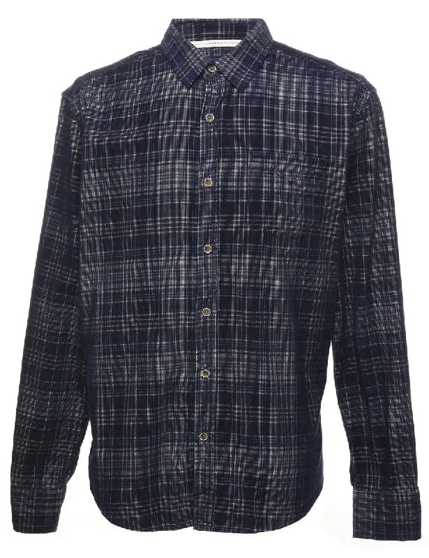 Navy Checked Corduroy Shirt - XL