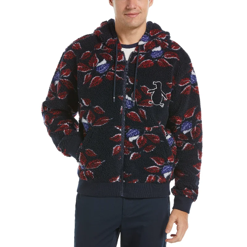 Leaf Print Sherpa Hoodie