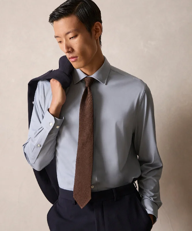 Stretch Knit Spread Collar Dress Shirt in Grey