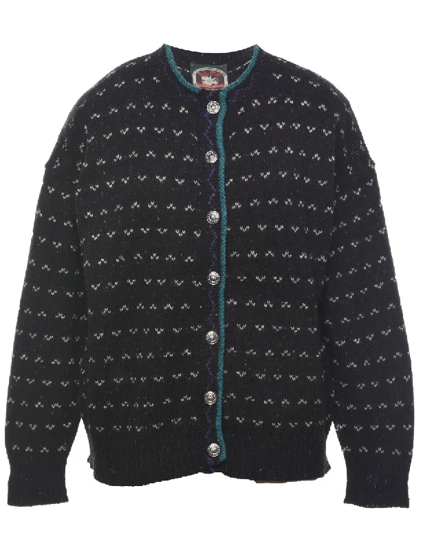 Patterned Black Cardigan - L