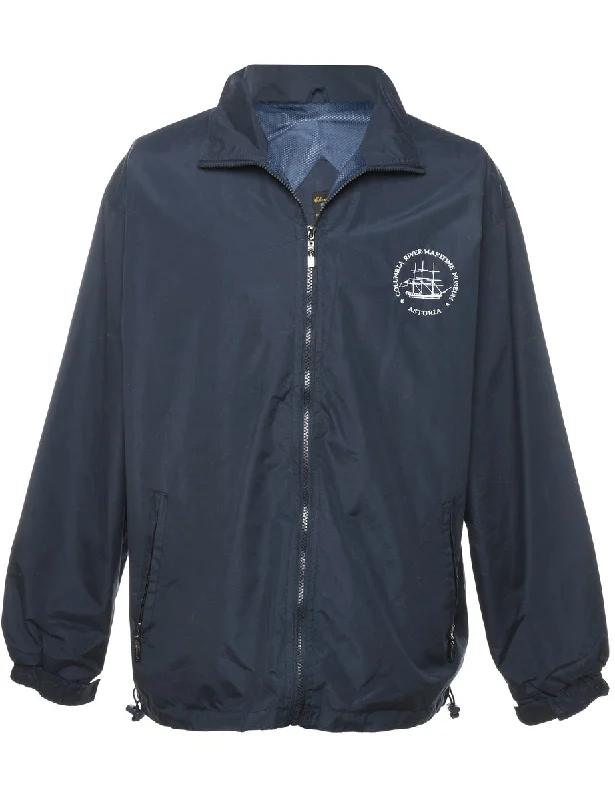 Navy & White Zip-Front Jacket - L