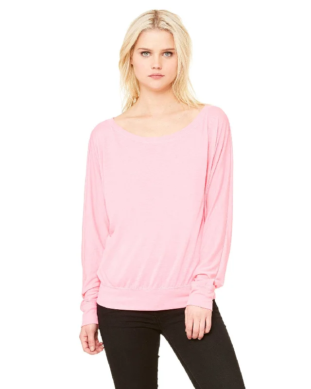 Bella+Canvas Ladies Long Sleeve Off The Shoulder Top | Neon Pink