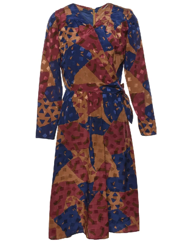 Novelty Print Multi-Colour 1980s Dress - M