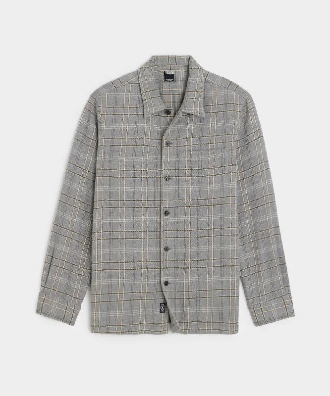 Relaxed Plaid Flannel Overshirt in Light Grey