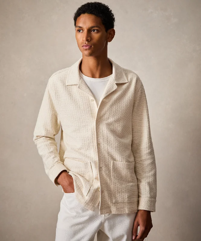 Textured Guayabera Shirt in Coastal White