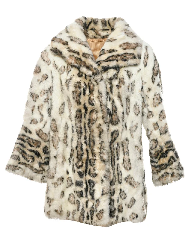 Off White Faux Fur Coat - L