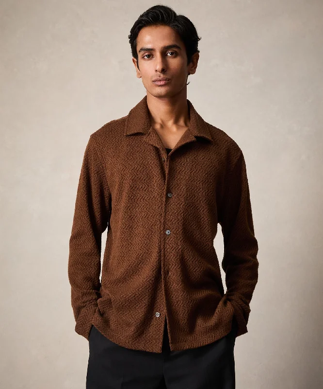 Zigzag Knit Shirt in Coffee Bean