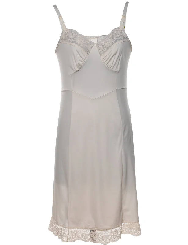 Off-White Lace Trim Strappy Slip Dress - M