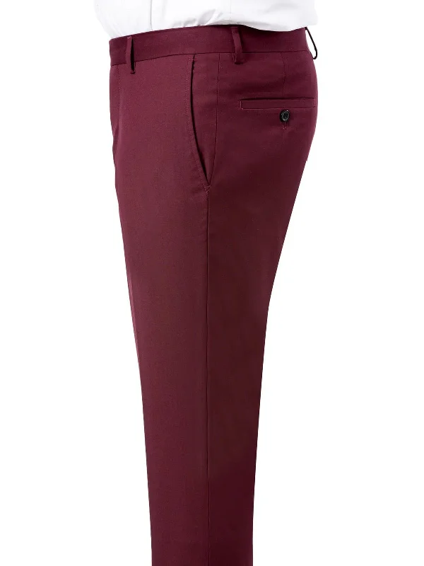 Kent & Park Mens Solid Burgundy Regular Fit Flat Front Dress Pants