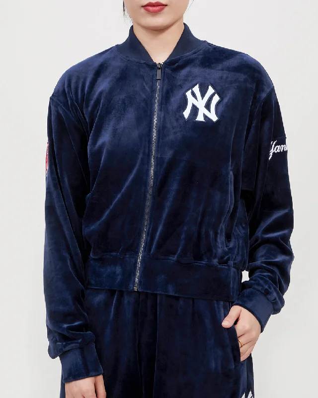 MLB NEW YORK YANKEES CLASSIC WOMEN'S VELOUR FZ TRACK JACKET (MIDNIGHT NAVY)