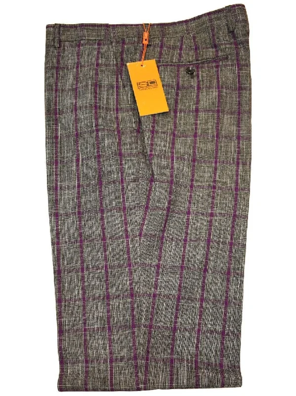 Steven Land Mens Regular Fit Gray & Purple Plaid Flat Front Dress Pants