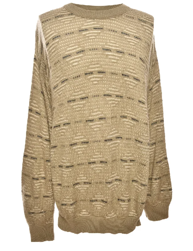 Patterned Brown Knit Jumper - M