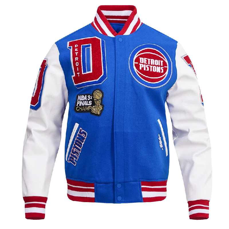 NBA DETROIT PISTONS MASH UP MEN'S LOGO VARSITY JACKET (ROYAL/WHITE)