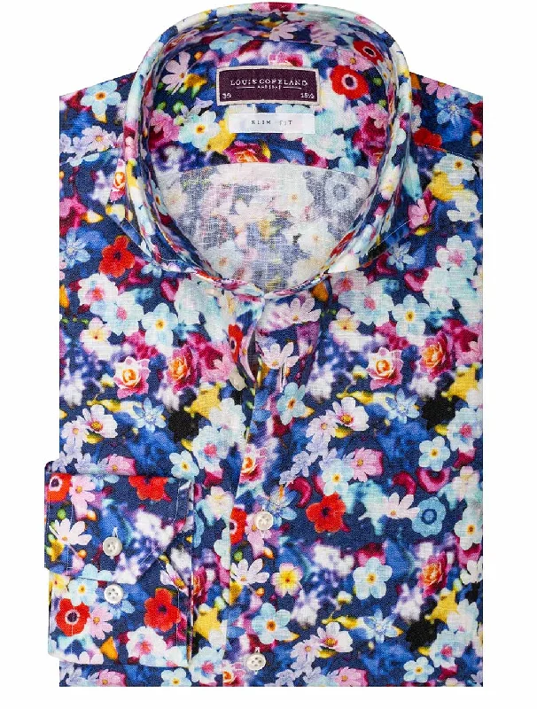 Multi Coloured Floral Linen Slim Fit Shirt Multi/slim