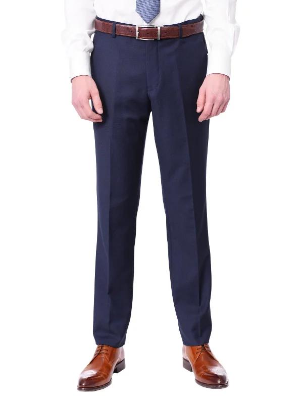 Raphael Mens Regular Fit Blue Flat Front Dress Pants