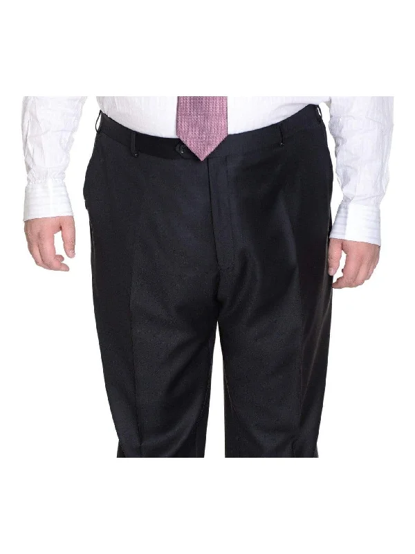 Mens Portly Fit Solid Black Flat Front Wool Dress Pants