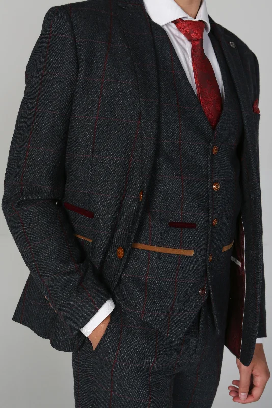 Madrid - Men's Navy Tweed Check Waistcoat