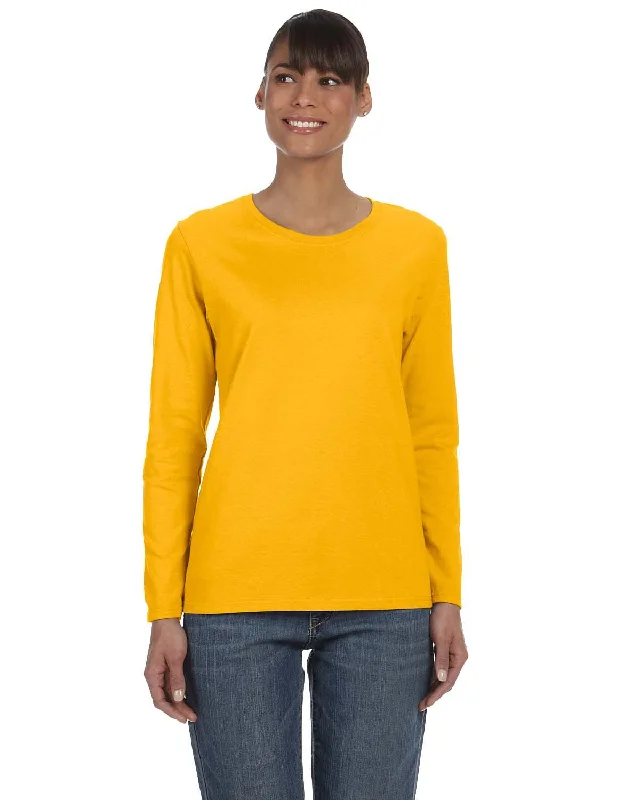 Gildan Ladies Long Sleeve 100% Cotton T-Shirt | Gold