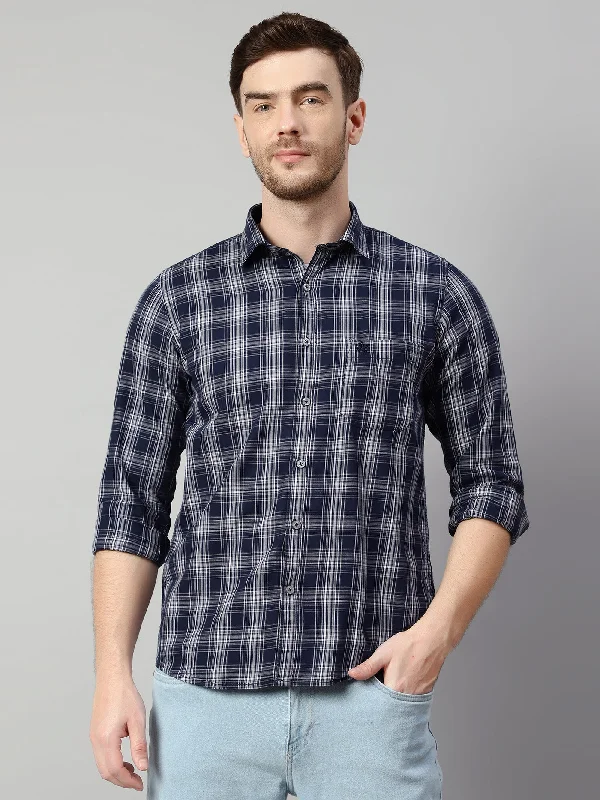 Men's Navy Blue Casual Medium Checks Full Sleeve Shirt