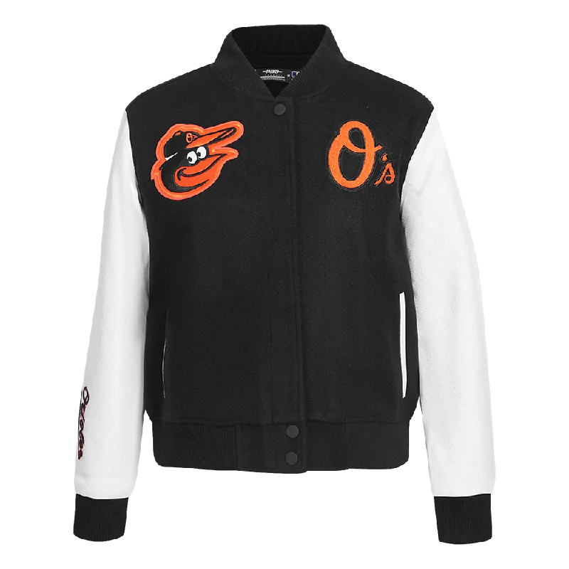 MLB BALTIMORE ORIOLES CLASSIC WOOL WOMEN'S VARSITY JACKET (BLACK/WHITE)