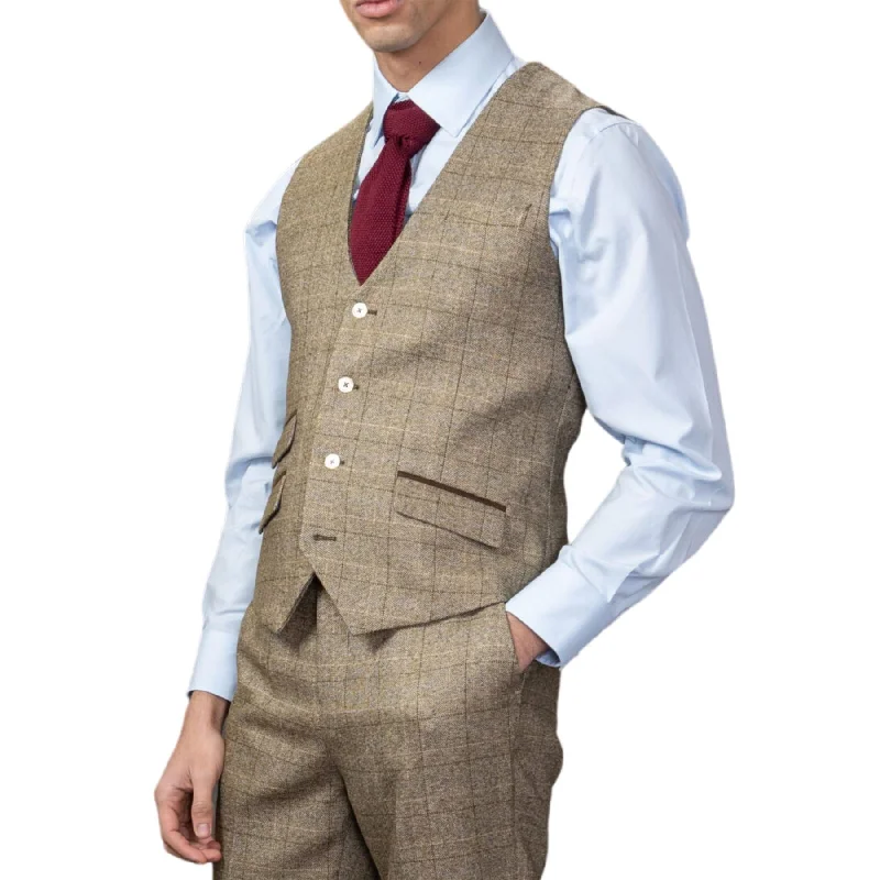 Men's Waistcoat Brown Check Slim Fit Vest