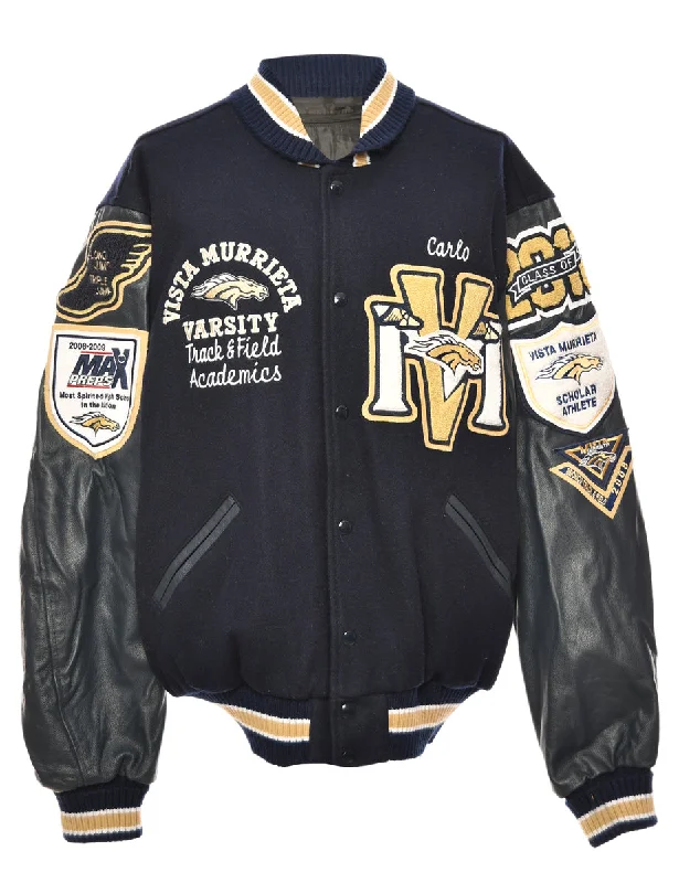 Navy & Yellow Appliqued Varsity Jacket - XL