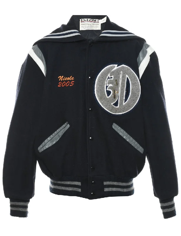 Navy & White Embroidered Athletics Varsity Jacket - M