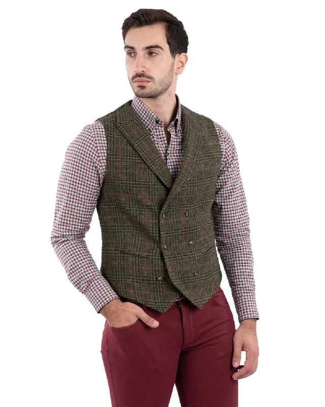 Green Shetland Check Double Breasted Waistcoat