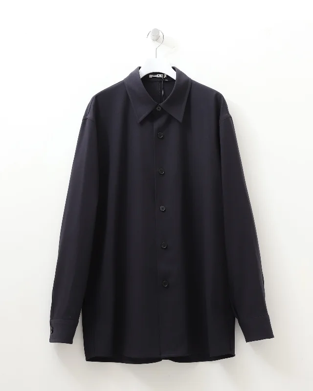 HARD TWIST WOOL DOBBY SHIRT DARK NAVY