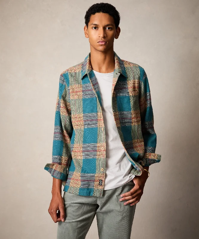 Relaxed Plaid Flannel Overshirt in Light Blue