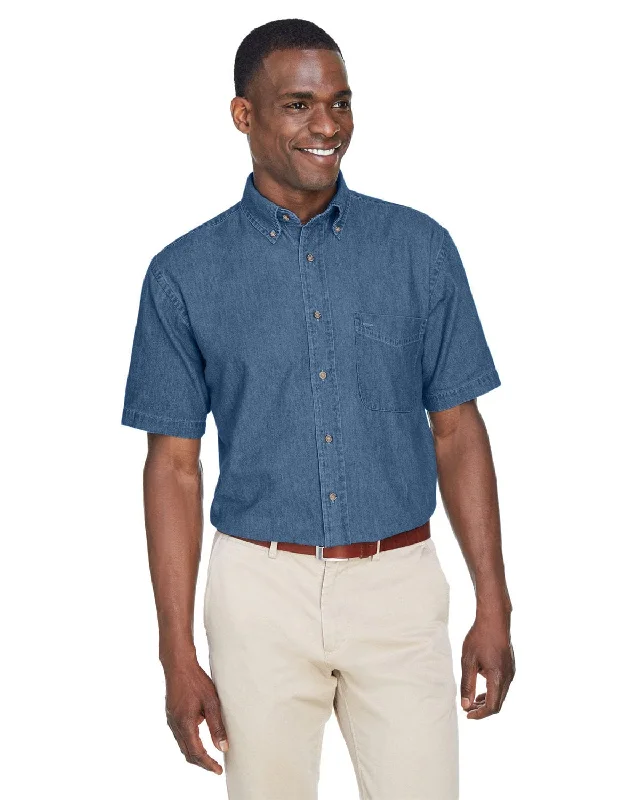 Harriton Short Sleeve Denim Shirt | Light Denim