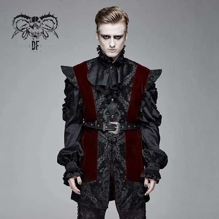 Men's Goth Velvet Waistcoat With Waist Belt