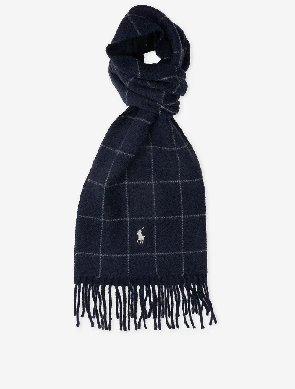 Windowpane Plaid Scarf Navy